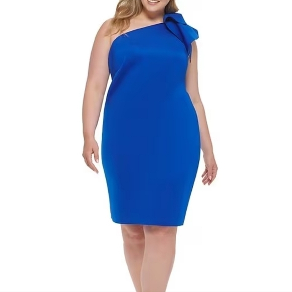 NWT Eliza J Plus Size Scuba Sleeveless Ruffle One Shoulder Sheath Dress sz 24W - Picture 1 of 10